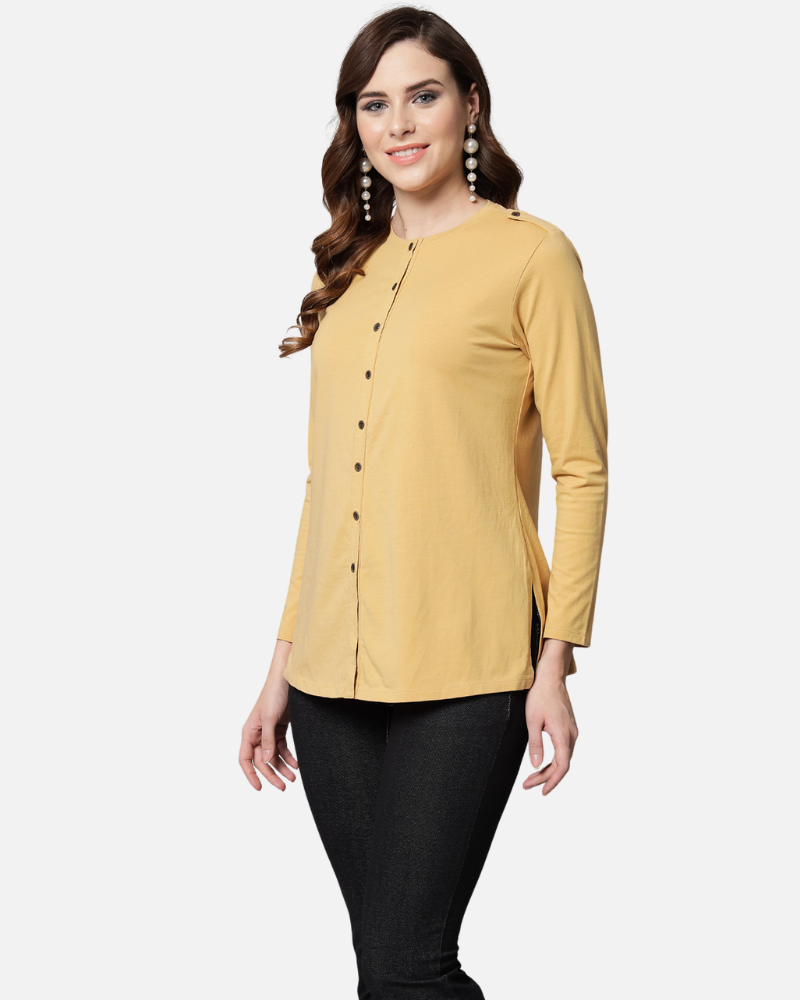 Fawn Long Round Neck Kurta Top
