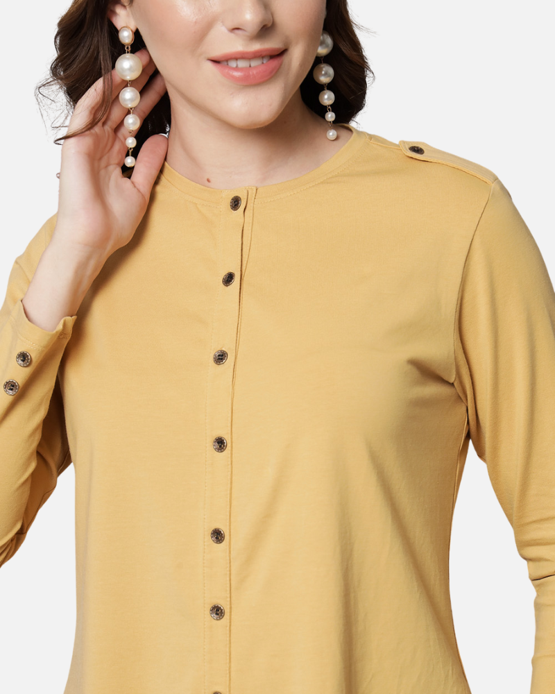 Fawn Long Round Neck Kurta Top