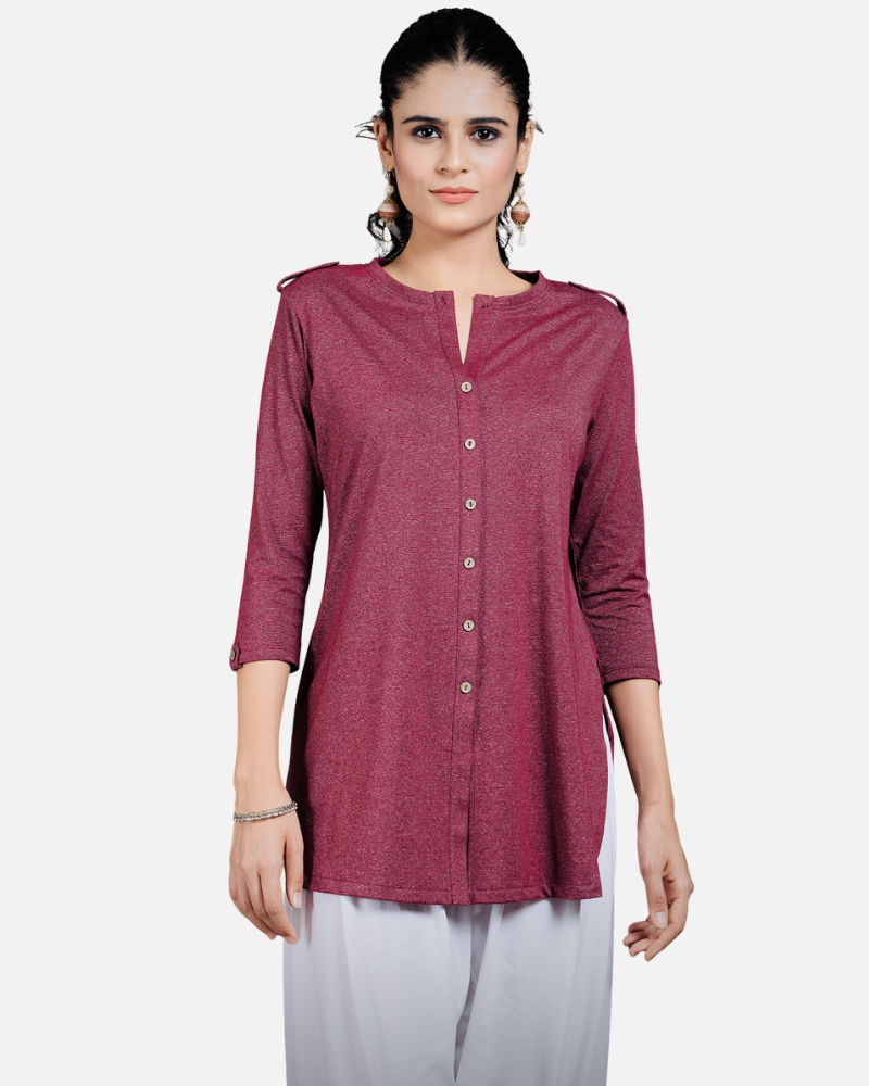 Gloss Maroon Long Kurta Top