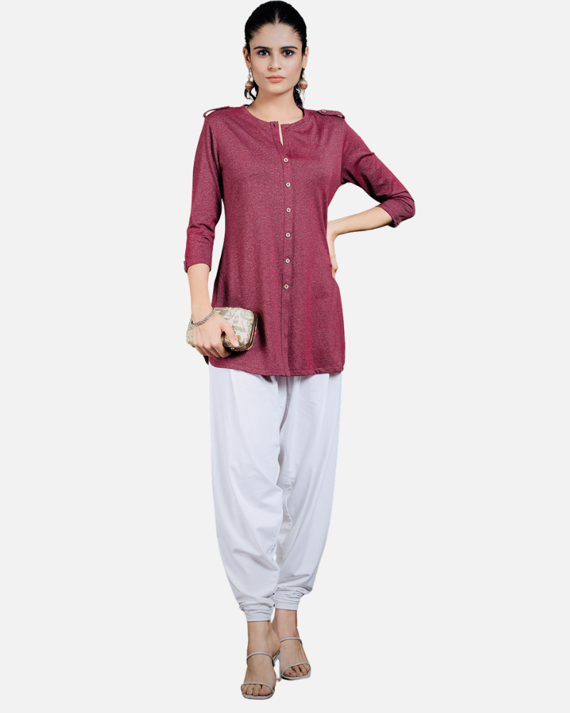 Gloss Maroon Long Kurta Top