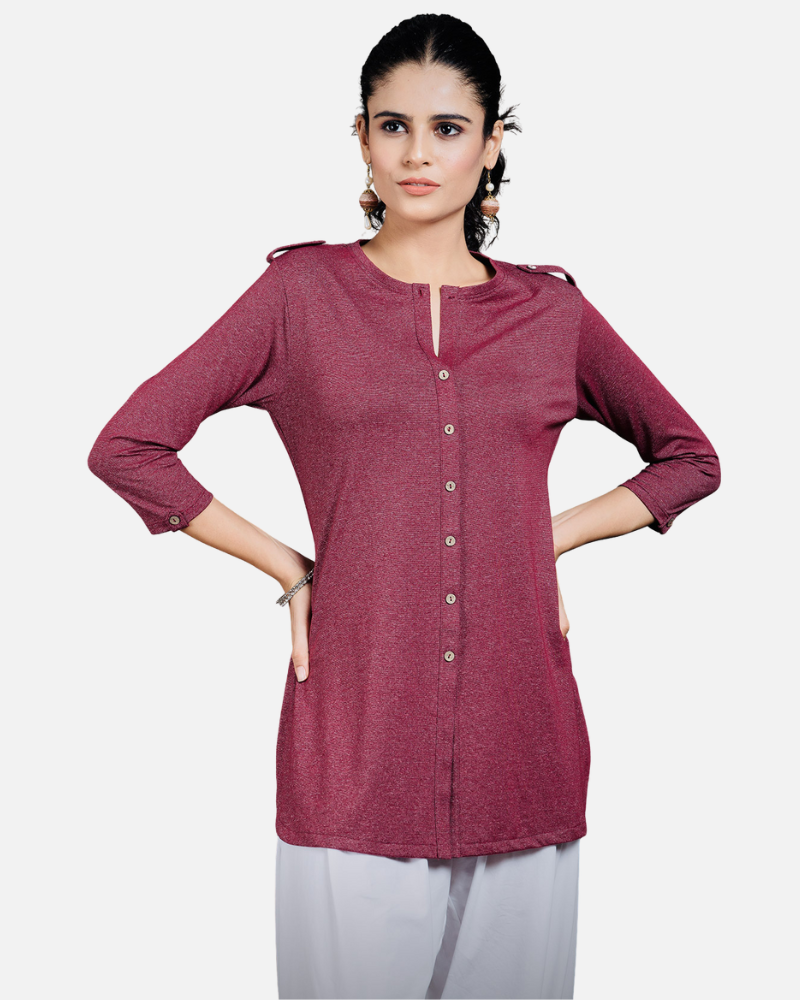 Gloss Maroon Long Kurta Top