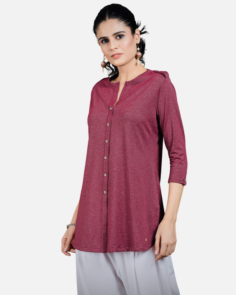 Gloss Maroon Long Kurta Top