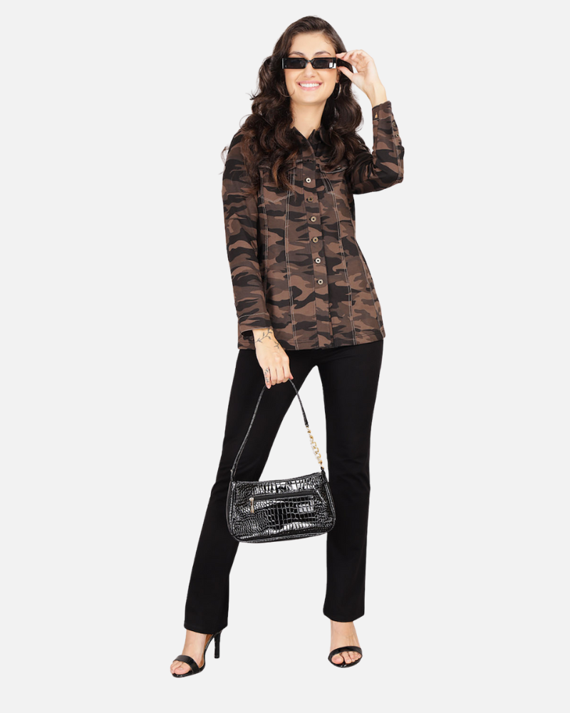 Grey Camouflage Stretch Jacket Shirt with Zipped Pockets
