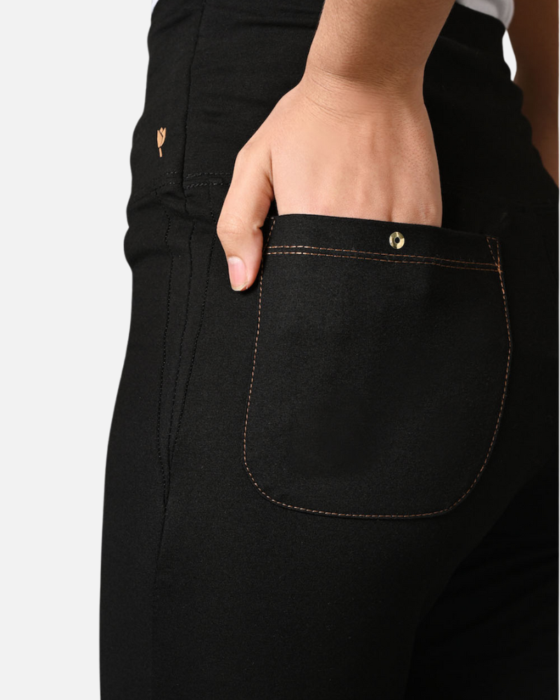 High Waist Black Cotton Stretch Flair Pants