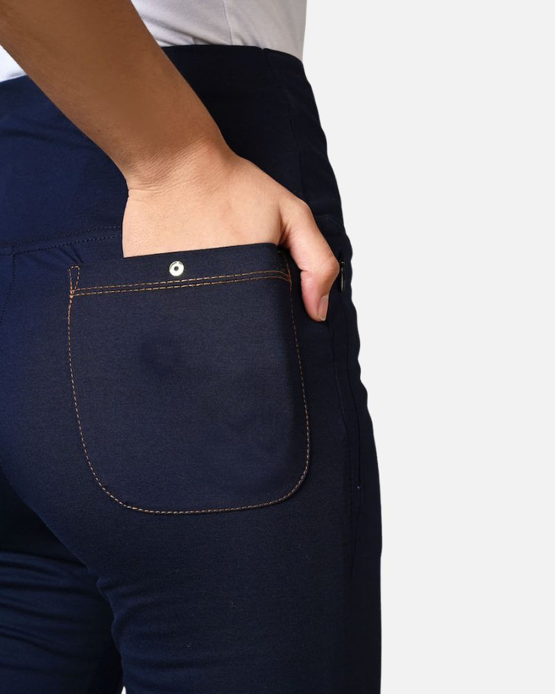 High Waist Navy Cotton Stretch Flair Pants