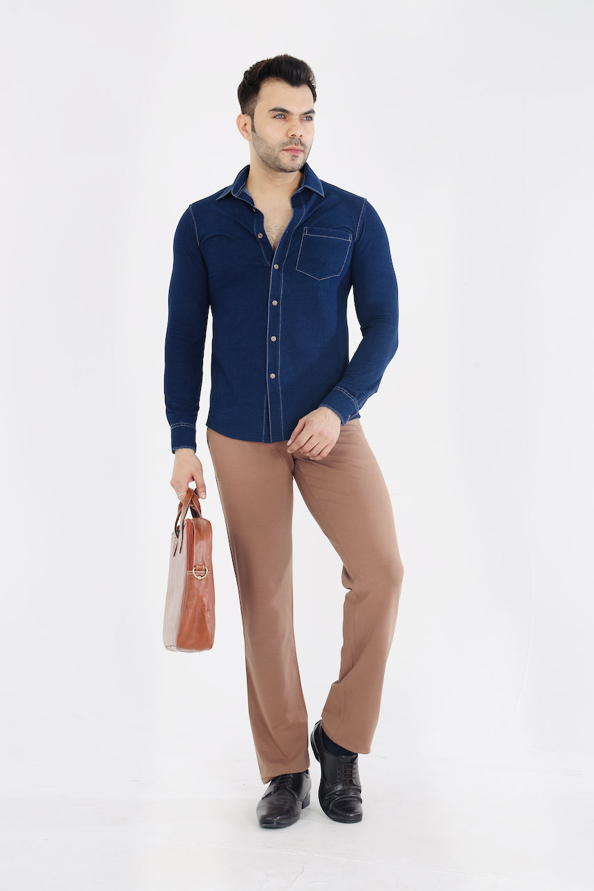 Men's Dark Beige Stretch Cotton Rich Formal Pants