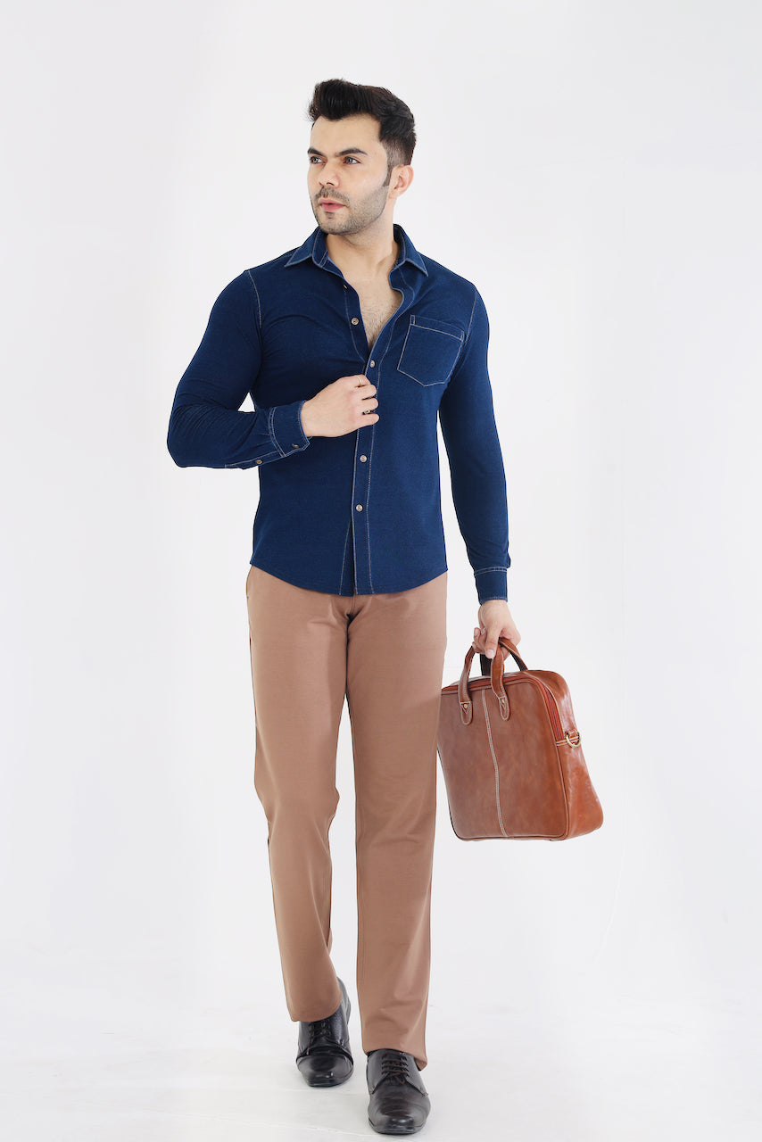 Men's Dark Beige Stretch Cotton Rich Formal Pants