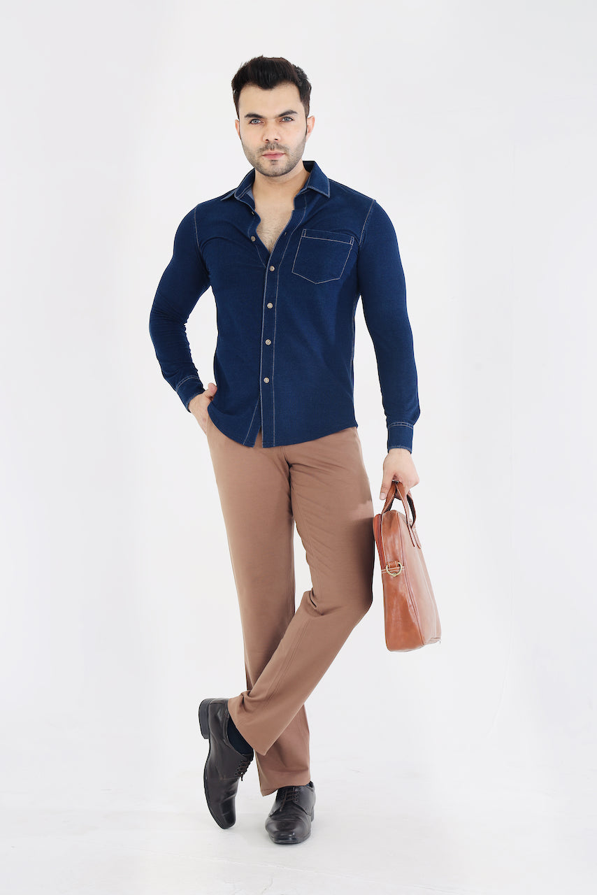 Men's Dark Beige Stretch Cotton Rich Formal Pants