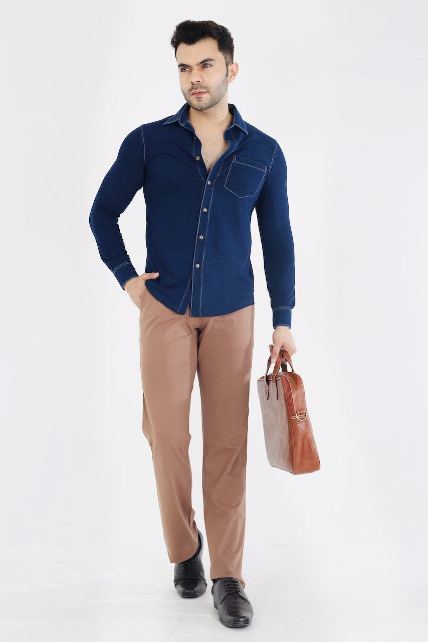 Men's Dark Beige Stretch Cotton Rich Formal Pants