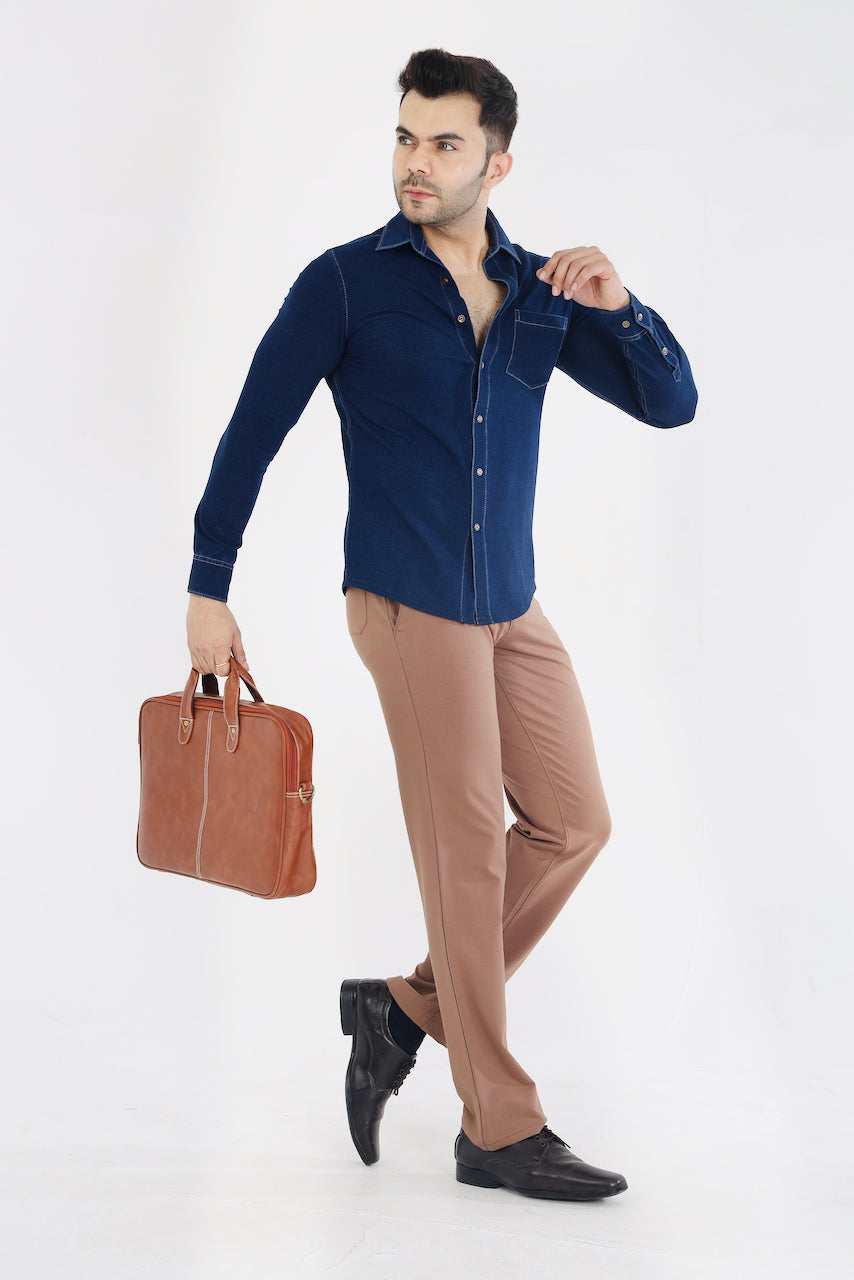 Men's Dark Beige Stretch Cotton Rich Formal Pants