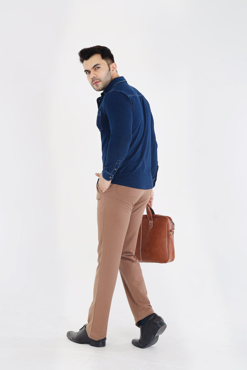 Men's Dark Beige Stretch Cotton Rich Formal Pants