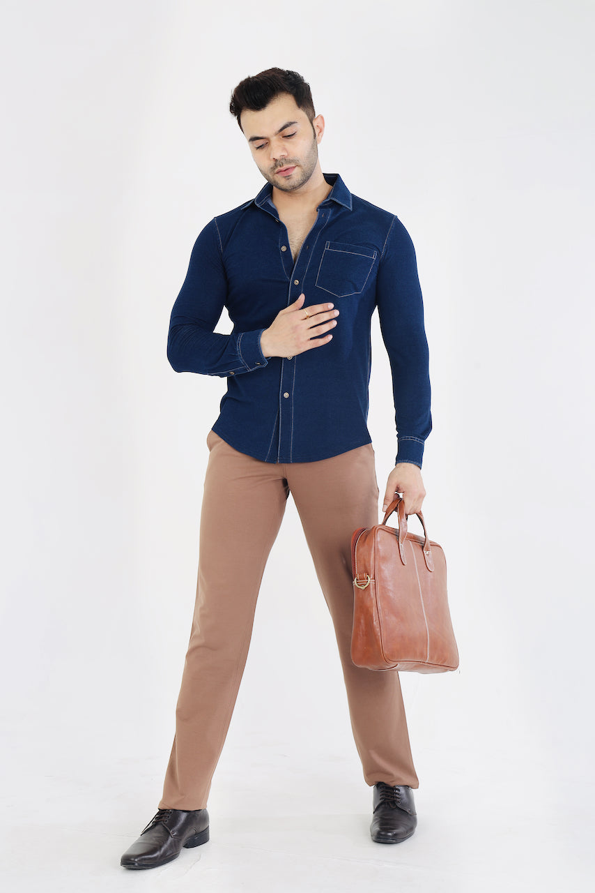 Men's Dark Beige Stretch Cotton Rich Formal Pants
