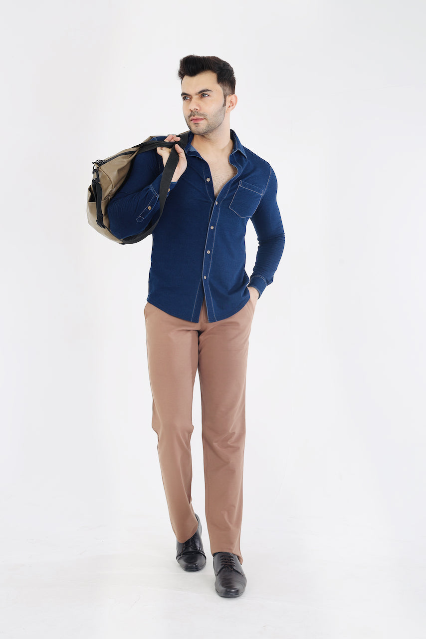 Men's Dark Beige Stretch Cotton Rich Formal Pants