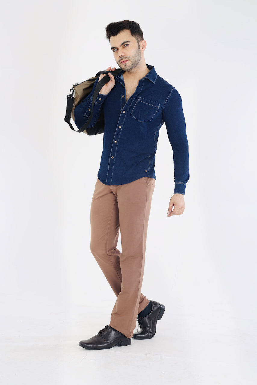 Men's Dark Beige Stretch Cotton Rich Formal Pants