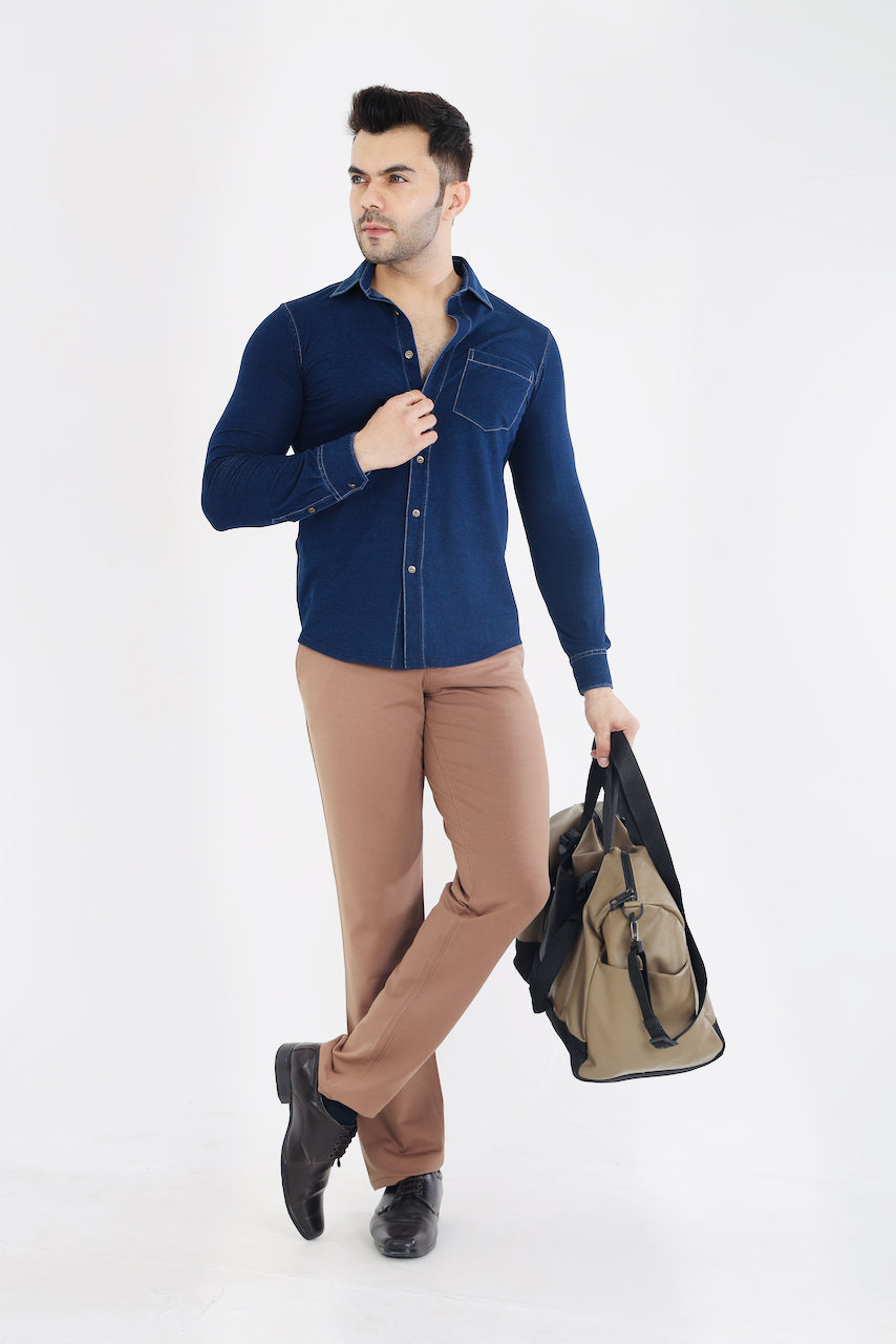 Men's Dark Beige Stretch Cotton Rich Formal Pants