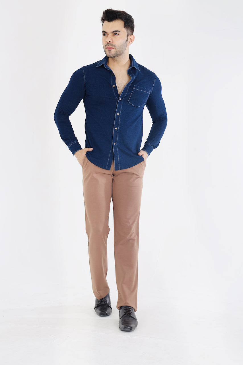 Men's Dark Beige Stretch Cotton Rich Formal Pants