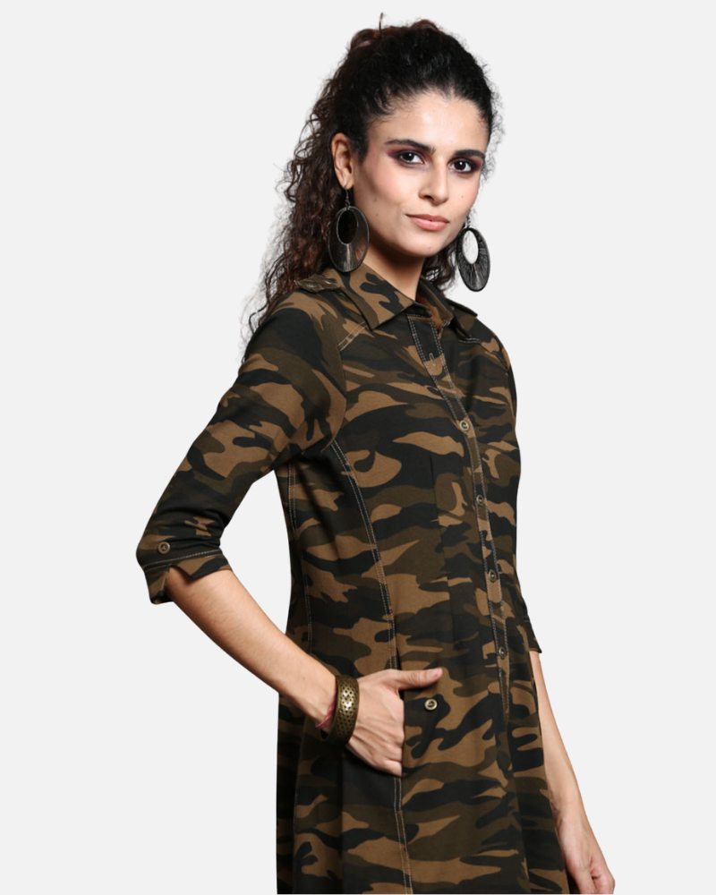 Khaki Camouflage Defender Dress with Side Pockets