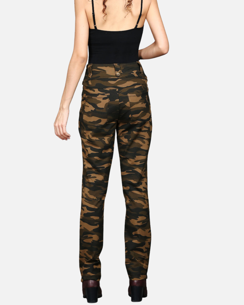 Khaki Stretch Camouflage Straight Fit Pants