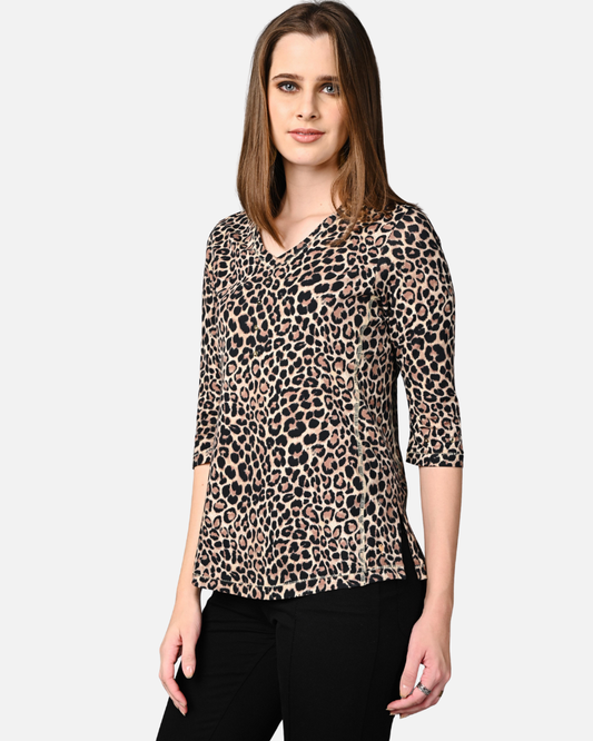 Leopard Print Cotton Stretch Formal Top