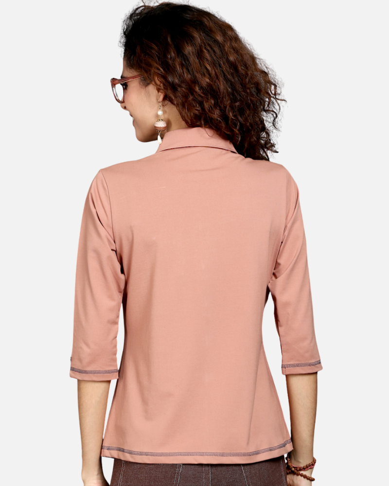 Light Brown Stretch Shirt with Grey Stitch & Front Pocket