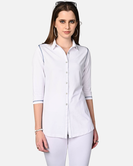 Long White Cotton Stretch Shirt