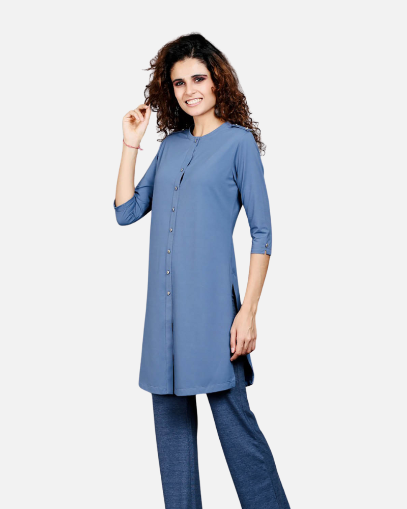 Medium Blue Cotton Stretch Kurta Tunic