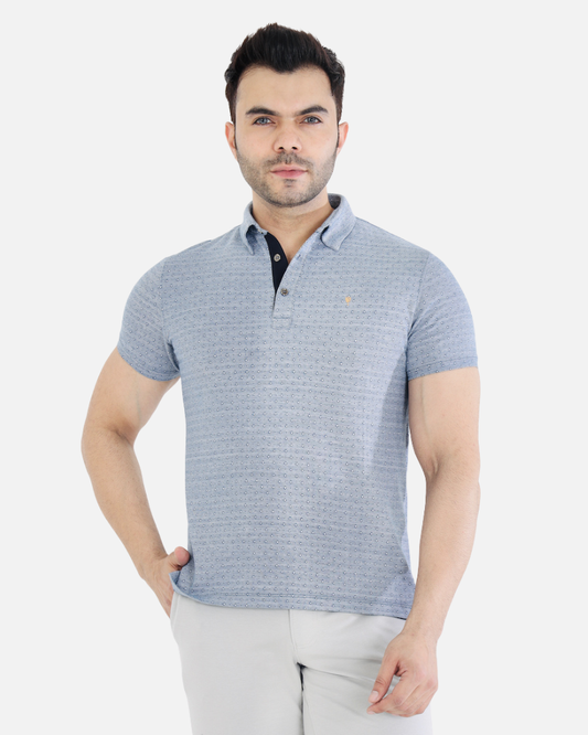 Men's Blue Jacquard Cotton T-Shirt
