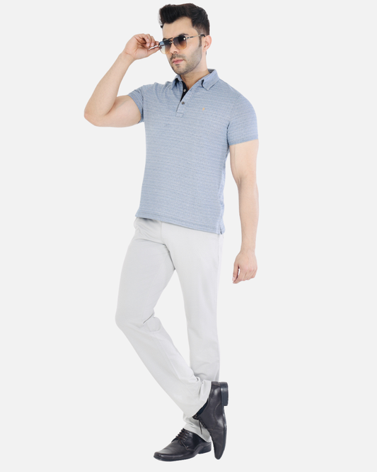 Men's Blue Jacquard Cotton T-Shirt