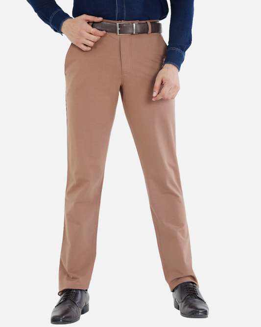 Men's Dark Beige Stretch Cotton Rich Formal Pants