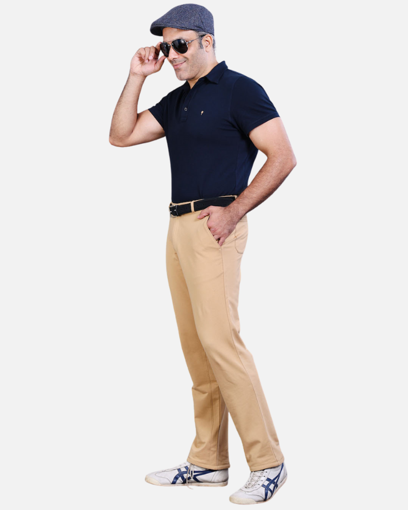 Men's Khaki Cotton Rich Stretch Formal Walking Pants