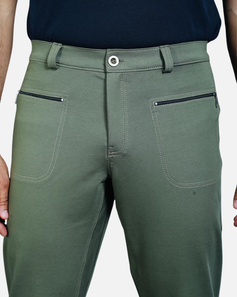 Men's Olive Cotton Rich Stretch Casual Pants