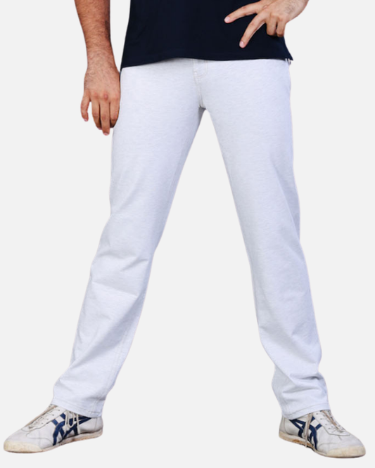 Men's White Melange Slim Fit Stretch Cotton Pants