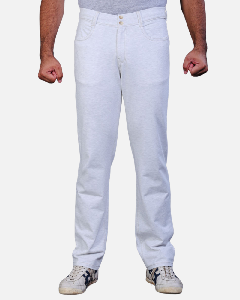 Men's White Melange Slim Fit Stretch Cotton Pants