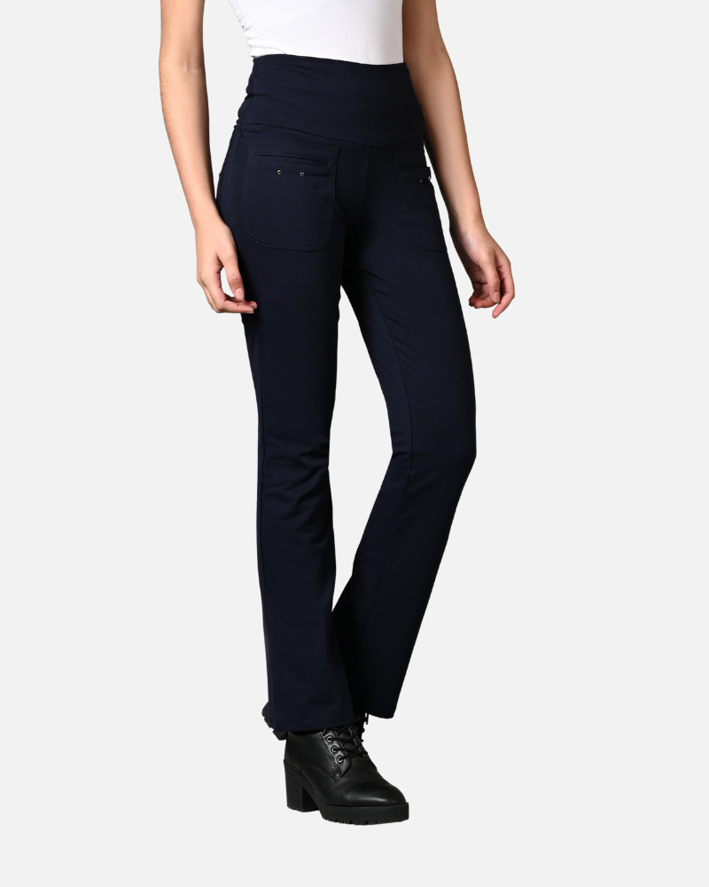Navy Superior Cotton Stretch Gentle Bootcut Pants