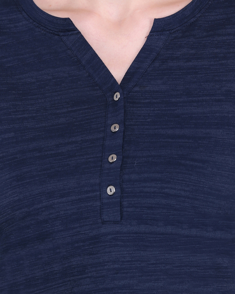 Navy Texture V Neck Stretch Top