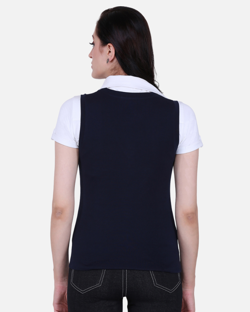 Navy V Neck Stretch Vest Coat Top