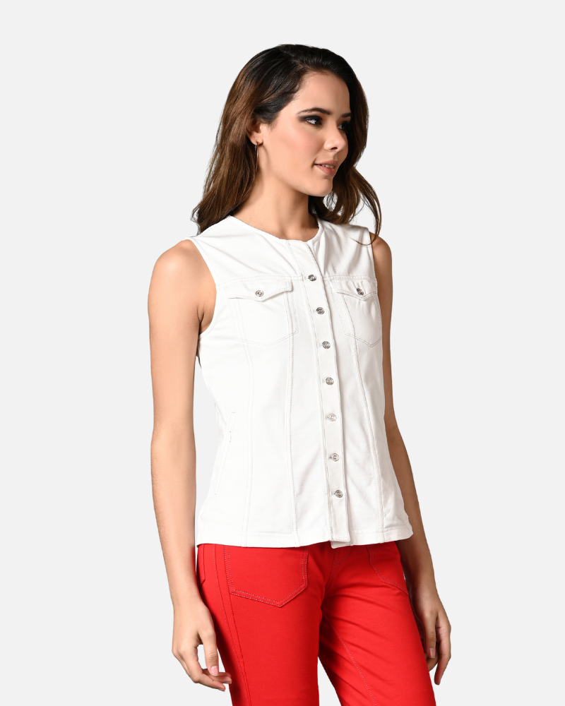 Off White Sleeveless Stretch Top Jacket