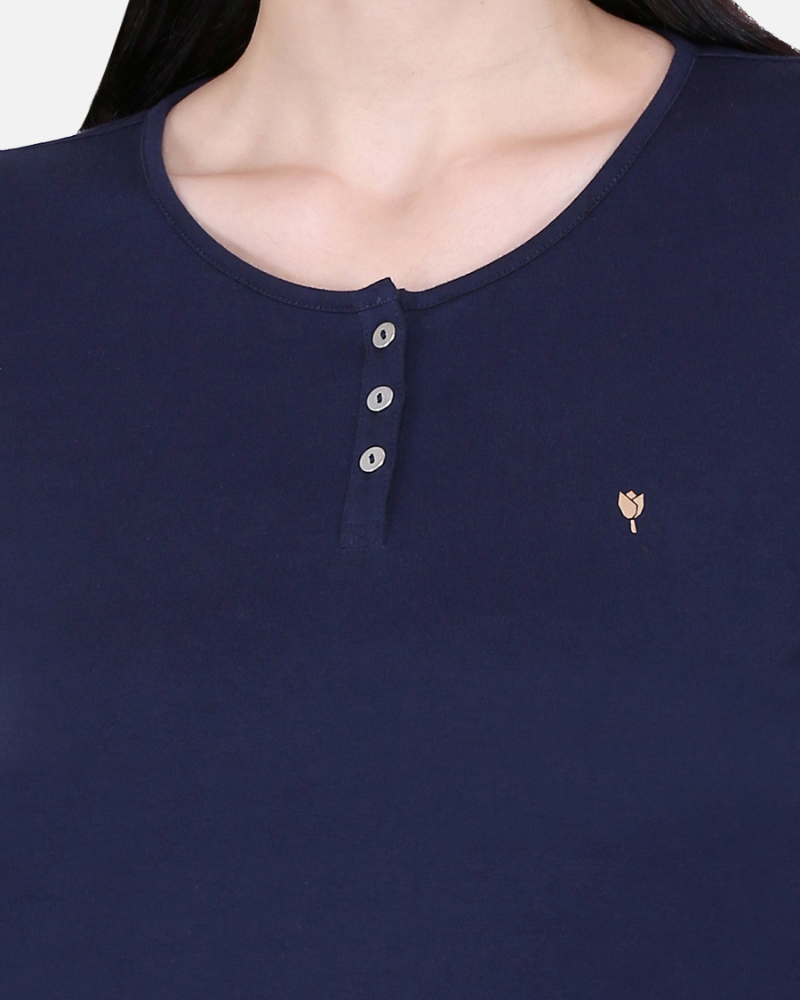Plain Navy Round Neck Stretch Top