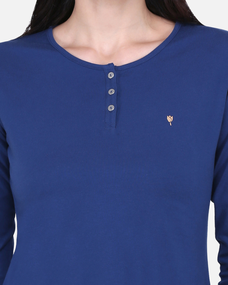 Plain Royal Blue Round Neck Stretch Top