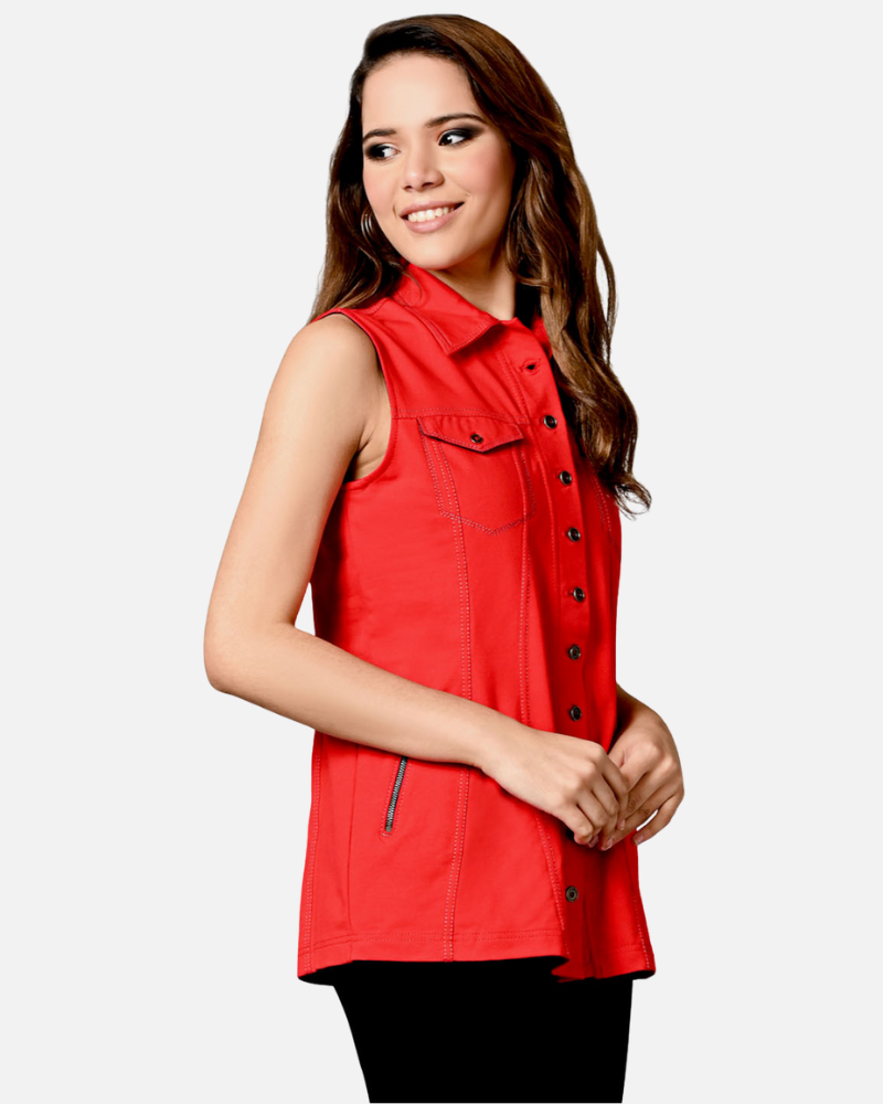 Red Sleeveless Jacket Shirt