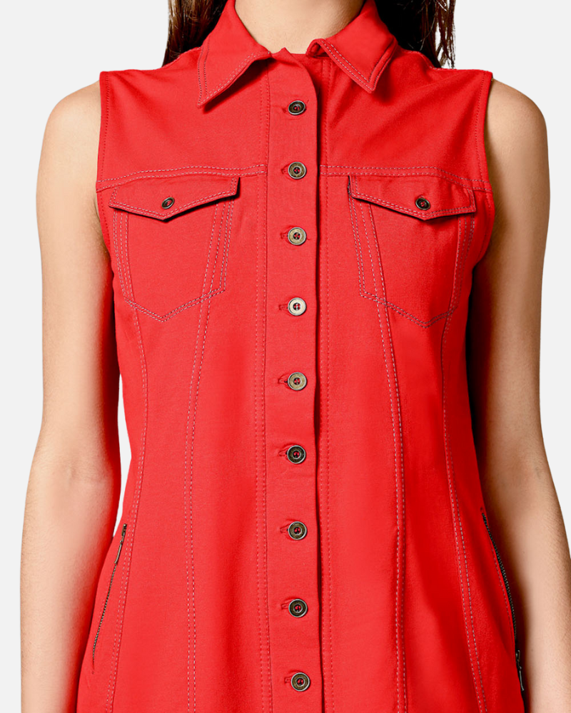 Red Sleeveless Jacket Shirt