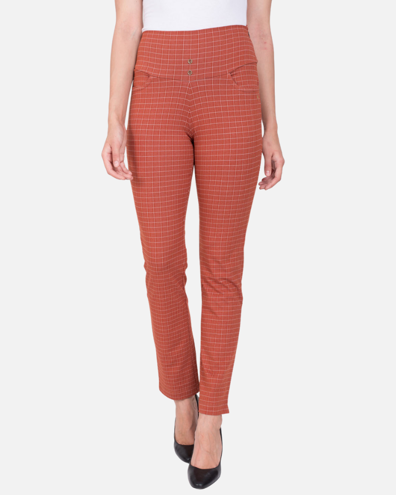 Rust Urban Checks Stretch Pants