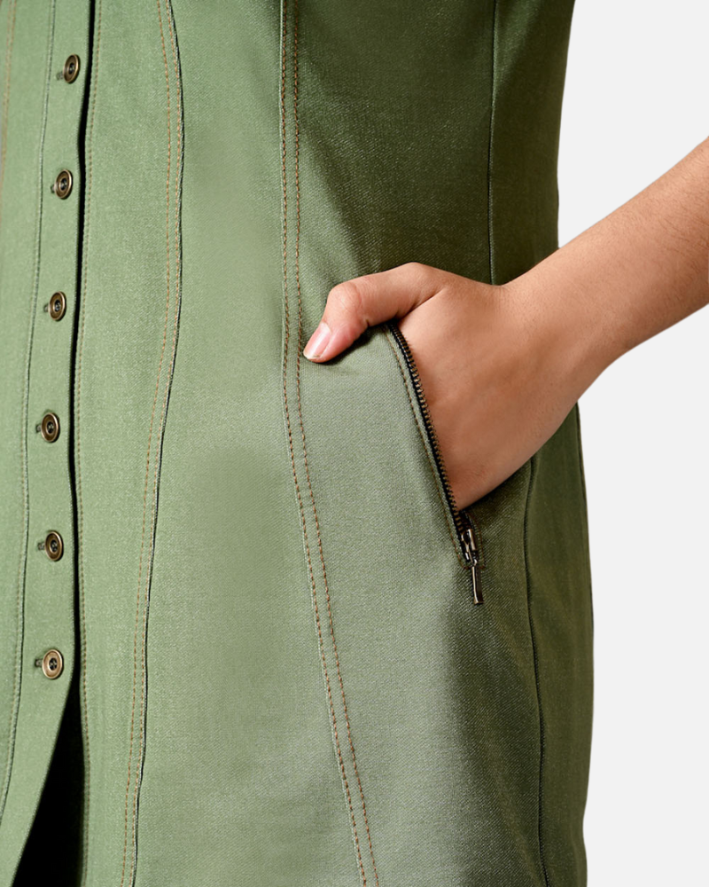 Sage Green Sleeveless Jacket Shirt