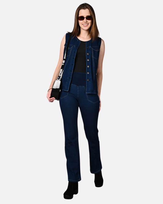Sleeveless Stretch Indigo Denim Jacket Top