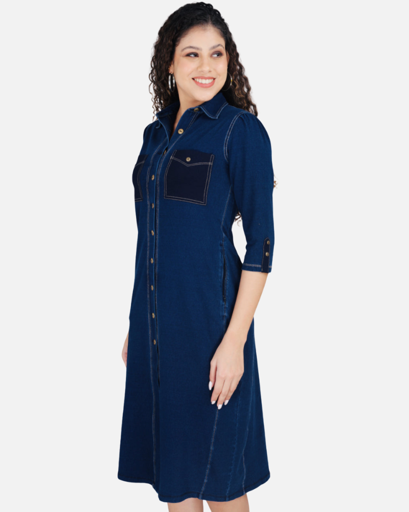 Stretch Denim Dress with Patch Pockets