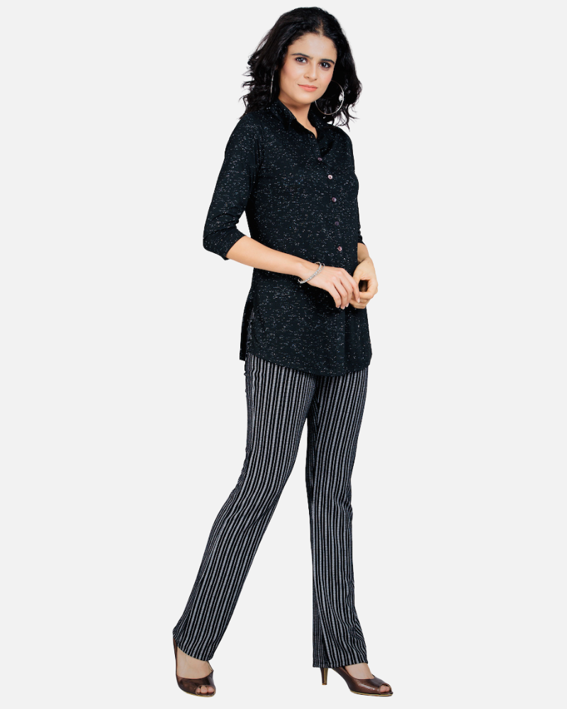 Striped Black and White Stretch Trousers