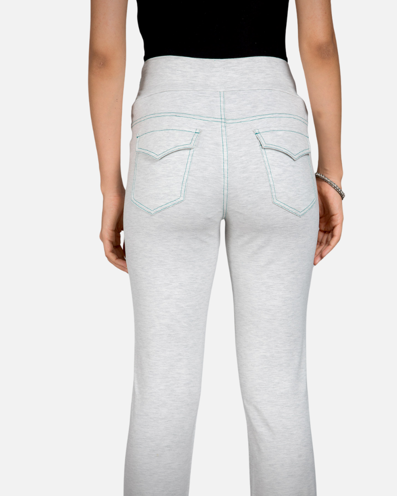 White-Accrue Melange Stretch Walking Pants