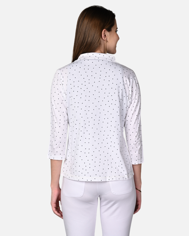 White Black Dot Cotton Stretch Shirt