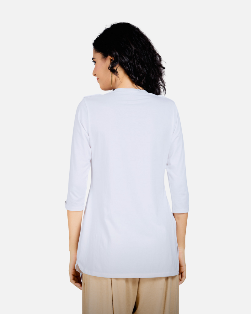 White Long Round Neck Kurta Top