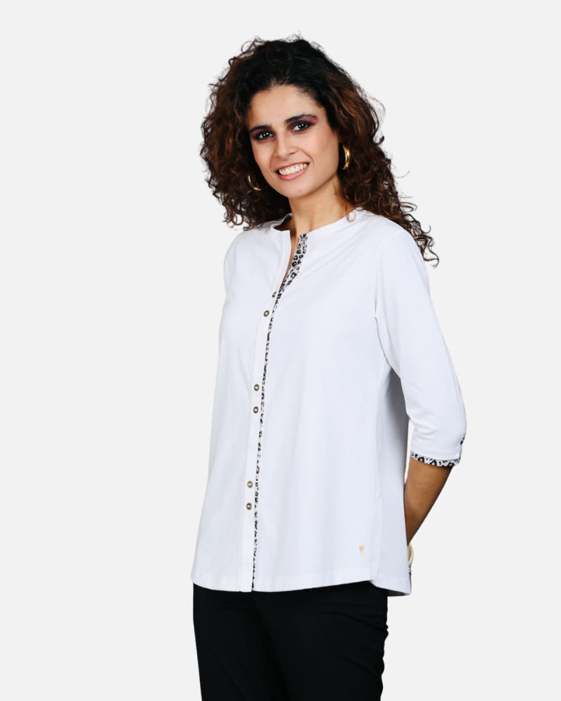 White Long Top with Animal Print Highlights
